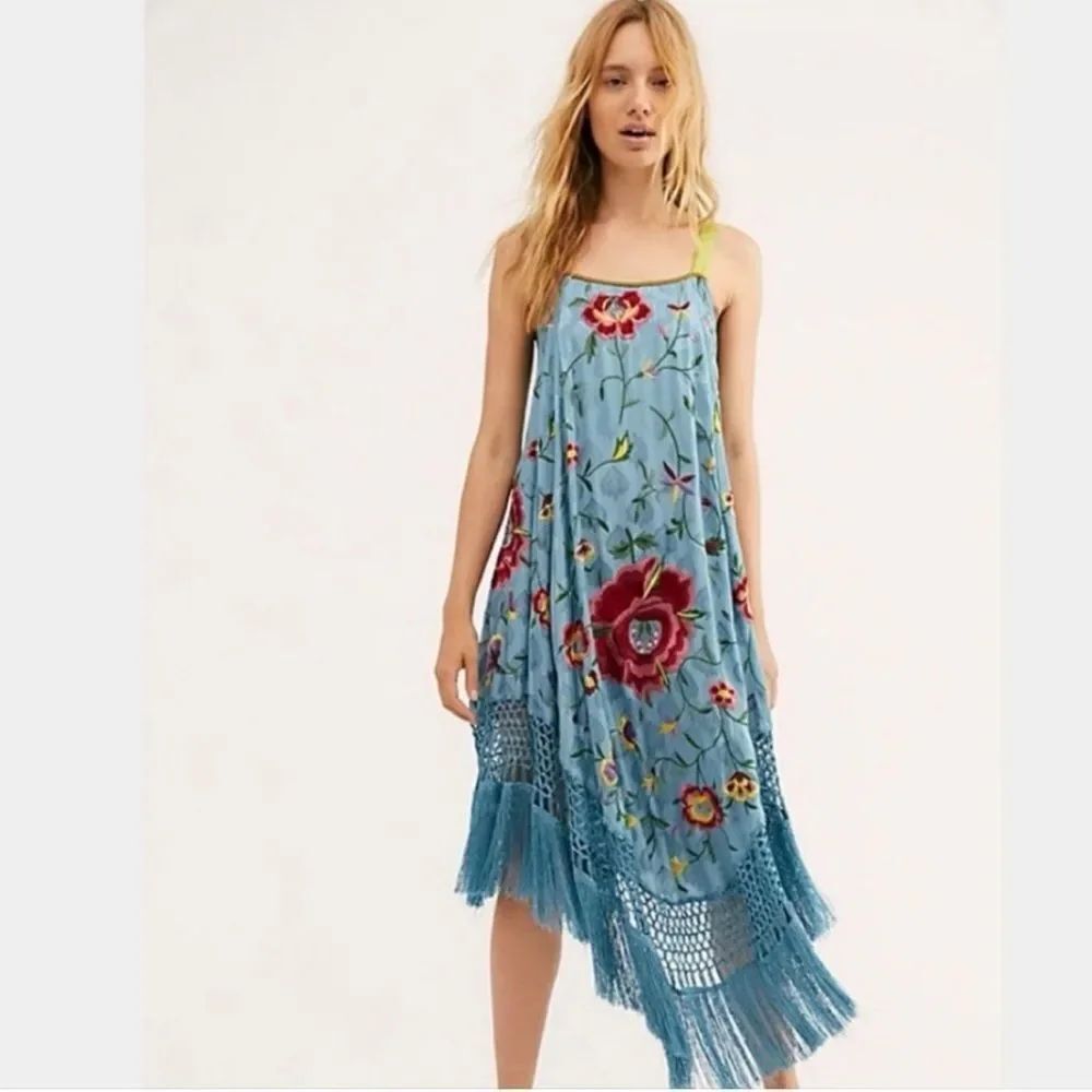 Free People RARE Wonderer Trapeze Embroidered Dress Sz M